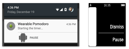 An action shown on the phone and the watch