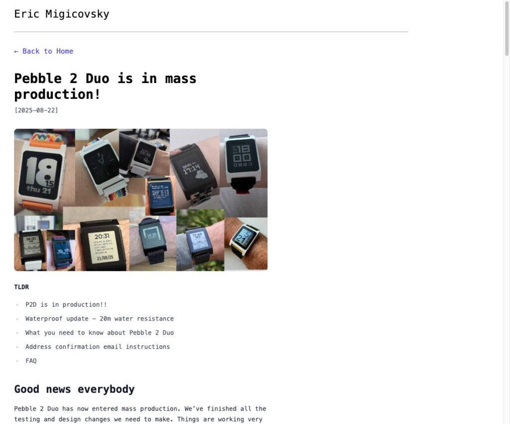 Pebble 2 duoが生産に入り、9月から10月にかけて出荷予定です！