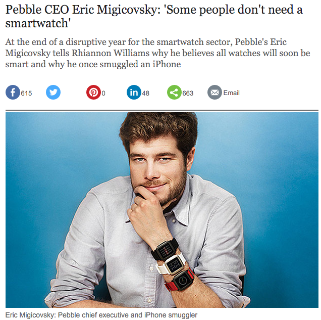 英テレグラフ紙に掲載、Pebble CEOのEricへのインタビュー記事をテキトー訳しました。
