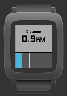 Pebble Healthの画面で中央ボタンで距離に切り替え